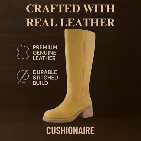 CUSHIONAIRE Sawyer جلد طبيعي طويل كعب مكتنز أحذية نسائية - سحب على أحذية عالية في الركبة عادية للنساء in Kuwait