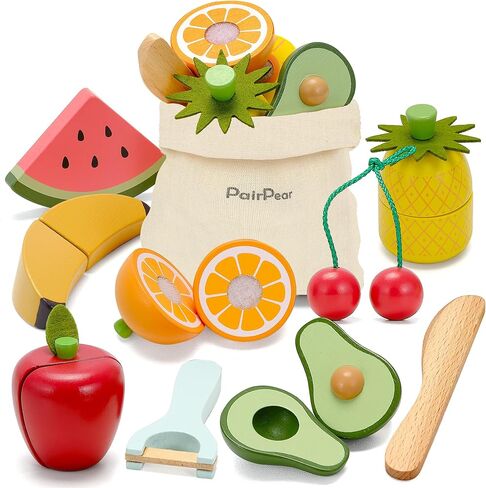 PairPear Wooden Toys Play Food Sets for Kids Kitchen, Kids Toy Food Cutting Meat Set for Toddlers 3+ Years Old, Pretend Food Play Kitchen Accessories for Girls and Boys in Kuwait