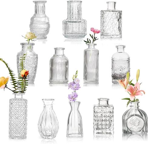 Glass Bud Vase Set of 12 Pcs, Small Glass Vases for Flowers, Vintage Vases for Centerpieces, Small Flower Design for Centerpieces Wedding Decorations Home Flower Party Decor in Saudi Arabia