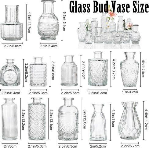 Glass Bud Vase Set of 12 Pcs, Small Glass Vases for Flowers, Vintage Vases for Centerpieces, Small Flower Design for Centerpieces Wedding Decorations Home Flower Party Decor in Saudi Arabia