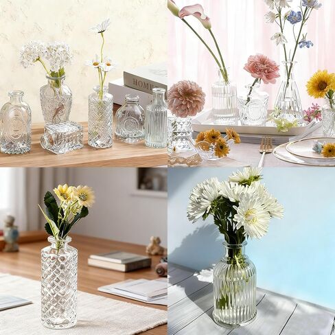Glass Bud Vase Set of 12 Pcs, Small Glass Vases for Flowers, Vintage Vases for Centerpieces, Small Flower Design for Centerpieces Wedding Decorations Home Flower Party Decor in Saudi Arabia