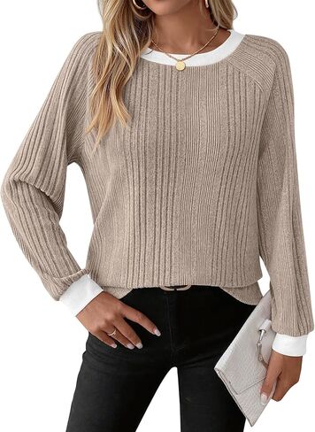 CFLONGE Fall Tops for Women Trendy 2025 Crewneck Long Sleeve Business Casual Shirts Fashion Knit Ribbed Tunic Going Out Tops in Saudi Arabia