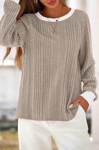 CFLONGE Fall Tops for Women Trendy 2025 Crewneck Long Sleeve Business Casual Shirts Fashion Knit Ribbed Tunic Going Out Tops in Saudi Arabia