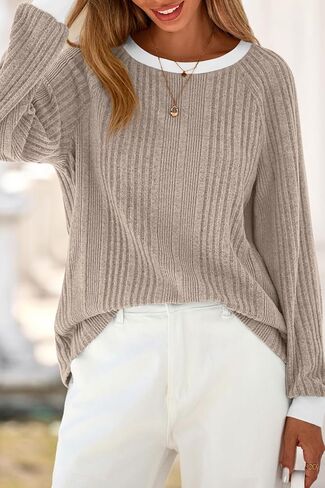 CFLONGE Fall Tops for Women Trendy 2025 Crewneck Long Sleeve Business Casual Shirts Fashion Knit Ribbed Tunic Going Out Tops in Saudi Arabia