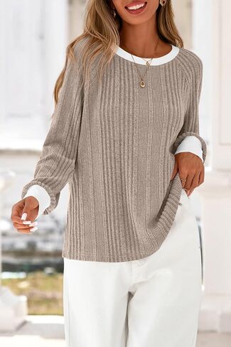 CFLONGE Fall Tops for Women Trendy 2025 Crewneck Long Sleeve Business Casual Shirts Fashion Knit Ribbed Tunic Going Out Tops in Saudi Arabia
