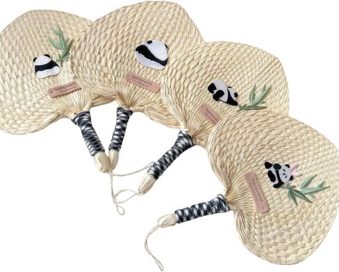 2PCS Handmade Hand Weaving Pampas Grass Fan Panda Bamboo Decor,Summer Cooling Supplies for Wedding Guests, Gift, Camping in Saudi Arabia