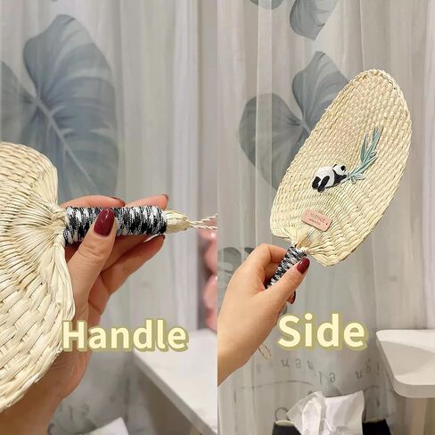 2PCS Handmade Hand Weaving Pampas Grass Fan Panda Bamboo Decor,Summer Cooling Supplies for Wedding Guests, Gift, Camping in Saudi Arabia