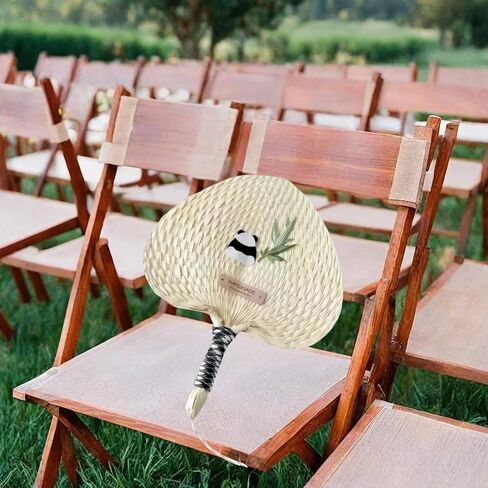2PCS Handmade Hand Weaving Pampas Grass Fan Panda Bamboo Decor,Summer Cooling Supplies for Wedding Guests, Gift, Camping in Saudi Arabia
