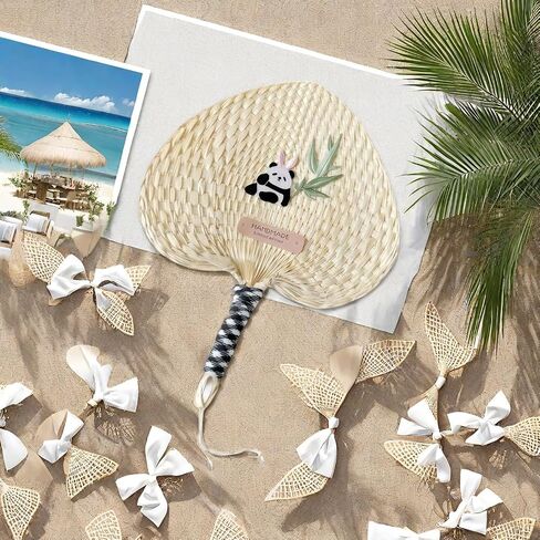 2PCS Handmade Hand Weaving Pampas Grass Fan Panda Bamboo Decor,Summer Cooling Supplies for Wedding Guests, Gift, Camping in Saudi Arabia