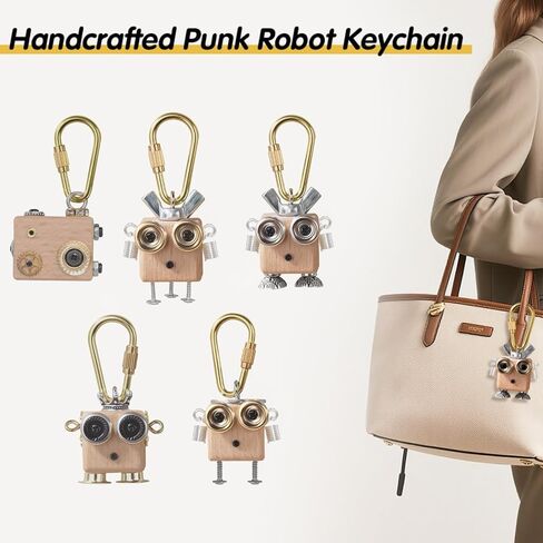 Handmade Wooden Punk Robot Keychain - Cute Keychain with Sturdy key Ring, Funny Key Chain for Sister Birthday Gifts in Saudi Arabia