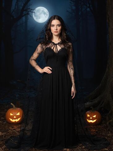 Whongkidz Witch Halloween Costume Cape Black Spider Web for Women Adult Cloak in Saudi Arabia