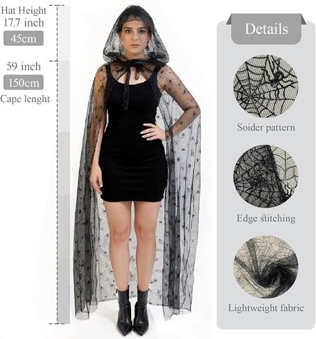 Whongkidz Witch Halloween Costume Cape Black Spider Web for Women Adult Cloak in Saudi Arabia
