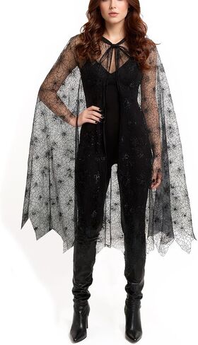Whongkidz Witch Halloween Costume Cape Black Spider Web for Women Adult Cloak in Saudi Arabia