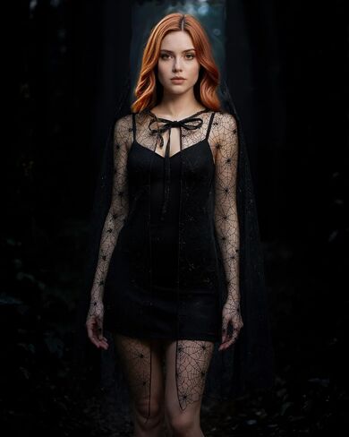 Whongkidz Witch Halloween Costume Cape Black Spider Web for Women Adult Cloak in Saudi Arabia