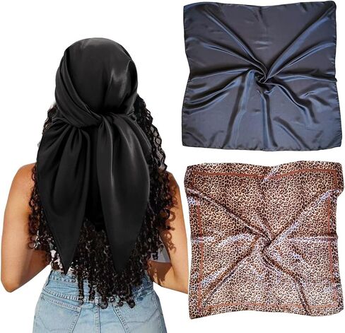 2 قطعة 35 "وشاح الرأس من الساتان الحرير مثل الشعر وشاح كبير أوشحة الرأس باندانا أشرطة رأس الحجاب للنساء السود in Kuwait