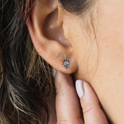 Middle Finger Ghost Hand Stainless Steel Ear Stud – Gothic and Rock-Inspired Statement Accessory in Saudi Arabia