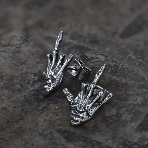 Middle Finger Ghost Hand Stainless Steel Ear Stud – Gothic and Rock-Inspired Statement Accessory in Saudi Arabia