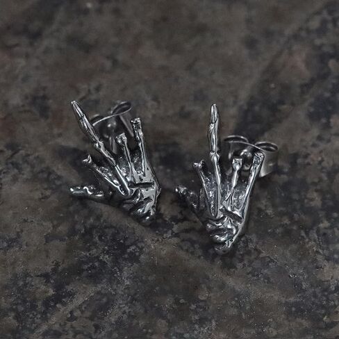 Middle Finger Ghost Hand Stainless Steel Ear Stud – Gothic and Rock-Inspired Statement Accessory in Saudi Arabia