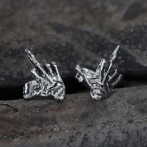 Middle Finger Ghost Hand Stainless Steel Ear Stud – Gothic and Rock-Inspired Statement Accessory in Saudi Arabia