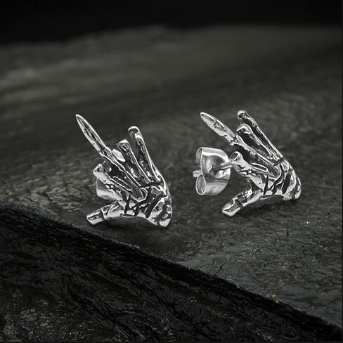 Middle Finger Ghost Hand Stainless Steel Ear Stud – Gothic and Rock-Inspired Statement Accessory in Saudi Arabia