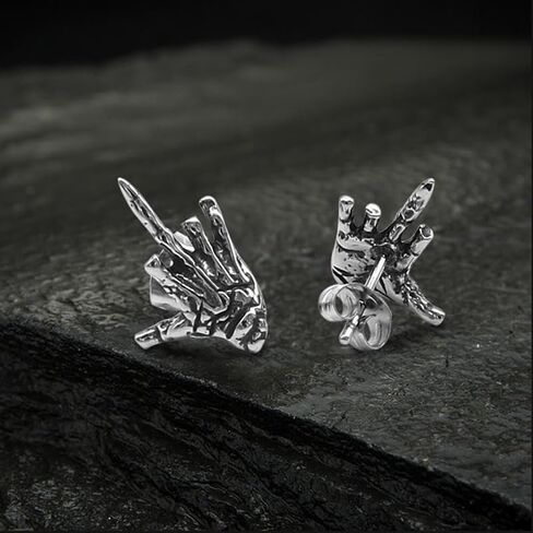 Middle Finger Ghost Hand Stainless Steel Ear Stud – Gothic and Rock-Inspired Statement Accessory in Saudi Arabia