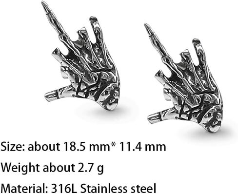 Middle Finger Ghost Hand Stainless Steel Ear Stud – Gothic and Rock-Inspired Statement Accessory in Saudi Arabia