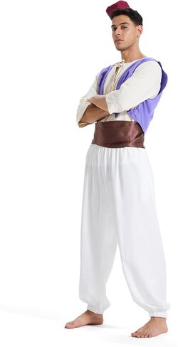 Arabian Prince Costume for Men - Adjustable Polyester Set with Vest, Harem Pants & Lamp | Halloween Outfit in Saudi Arabia