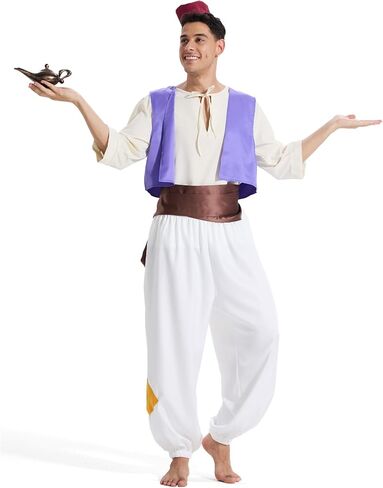 Arabian Prince Costume for Men - Adjustable Polyester Set with Vest, Harem Pants & Lamp | Halloween Outfit in Saudi Arabia