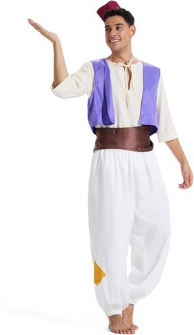 Arabian Prince Costume for Men - Adjustable Polyester Set with Vest, Harem Pants & Lamp | Halloween Outfit in Saudi Arabia