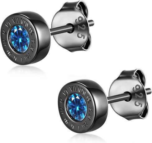 Immobird Black Stud Earrings 925 Sterling Silver Ear Post with Colorful CZ Hypoallergenic Earrings for Men and Women Roman Numerals in Saudi Arabia