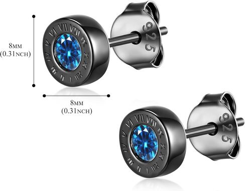 Immobird Black Stud Earrings 925 Sterling Silver Ear Post with Colorful CZ Hypoallergenic Earrings for Men and Women Roman Numerals in Saudi Arabia