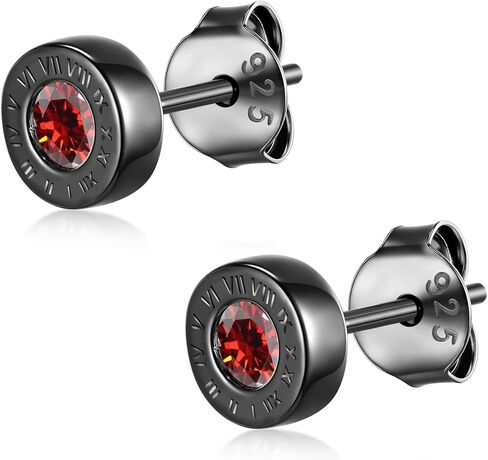Immobird Black Stud Earrings 925 Sterling Silver Ear Post with Colorful CZ Hypoallergenic Earrings for Men and Women Roman Numerals in Saudi Arabia