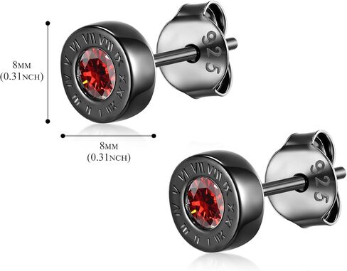 Immobird Black Stud Earrings 925 Sterling Silver Ear Post with Colorful CZ Hypoallergenic Earrings for Men and Women Roman Numerals in Saudi Arabia