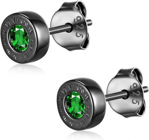 Immobird Black Stud Earrings 925 Sterling Silver Ear Post with Colorful CZ Hypoallergenic Earrings for Men and Women Roman Numerals in Saudi Arabia