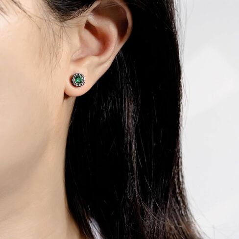 Immobird Black Stud Earrings 925 Sterling Silver Ear Post with Colorful CZ Hypoallergenic Earrings for Men and Women Roman Numerals in Saudi Arabia