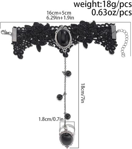 Gothic Black Lace Bracelet with Finger Ring Retro Flower Rose Gemstone Harness Bracelet Punk Vampire Lolita Cosplay Party Slave Hand Jewelry for Women in Kuwait