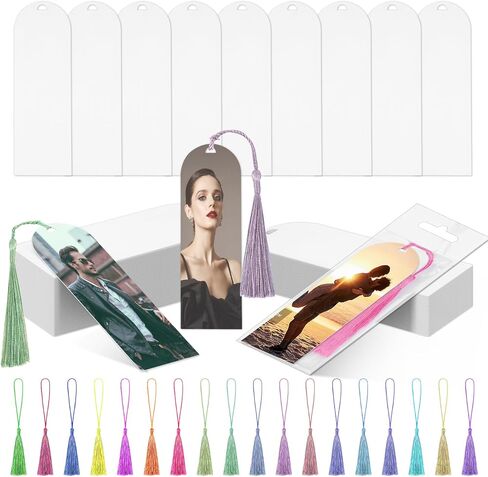 50 Sets Sublimation Blank Bookmarks Double Sided with Colorful Sleeves Tassels,Clear Bookmark and Self-Sealing Bags,Heat Transfer Metal Aluminum DIY Bookmark with Hole in Saudi Arabia