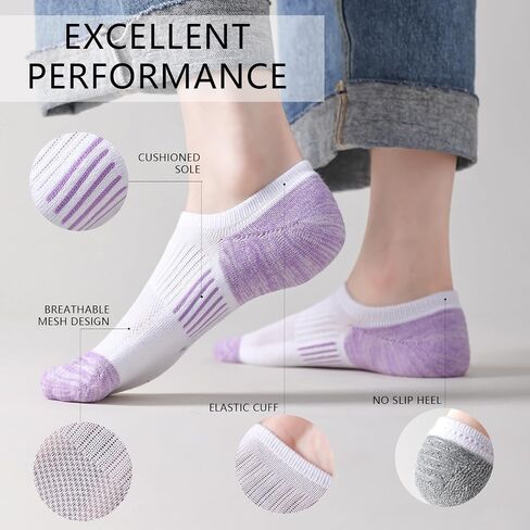 No Show Socks Womens Casual Low Cut Invisible Cotton Socks Cushioned Athletic Running Ankle Sock 6 Pairs in Saudi Arabia