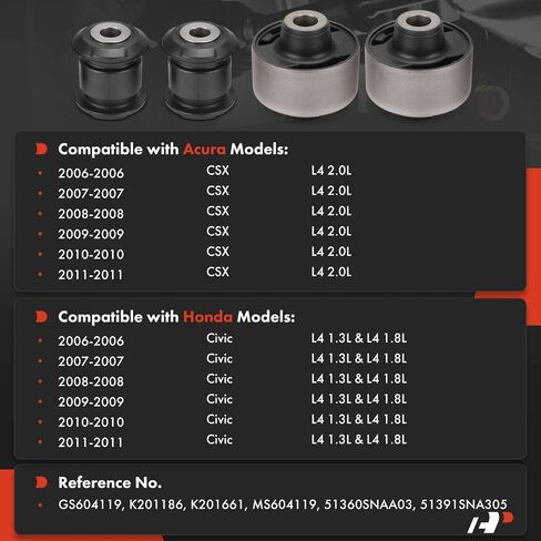 A-Premium 4 × طقم جلبة ذراع التحكم السفلي الأمامي للأمام والخلف، متوافق مع Honda Civic 2006-2011 وAcura CSX 2006-2011 in Saudi Arabia