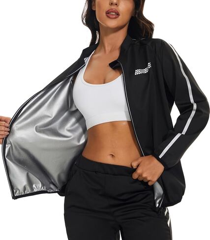 بدلة الساونا العرقية من لازاو للنساء للتمارين الرياضية وأكمام طويلة وسترة تنحيف الجسم للنساء والجري وممارسة الرياضة في صالة الألعاب الرياضية in Kuwait