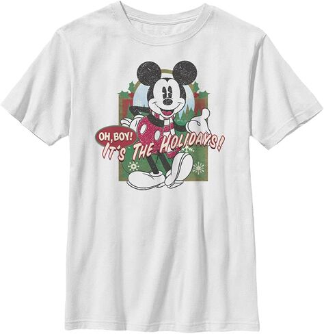 Disney Characters Vintage Holiday Mickey Boy's Solid Crew Tee in Saudi Arabia