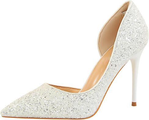 High Heels Shoe for Women-Pumps Wedding Shoe Sparkling Glitter Closed Toe for Bridal, Elegant, Party & Evening in Saudi Arabia