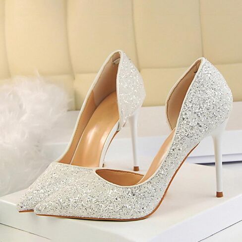 High Heels Shoe for Women-Pumps Wedding Shoe Sparkling Glitter Closed Toe for Bridal, Elegant, Party & Evening in Saudi Arabia