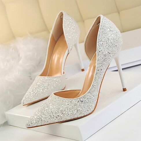 High Heels Shoe for Women-Pumps Wedding Shoe Sparkling Glitter Closed Toe for Bridal, Elegant, Party & Evening in Saudi Arabia