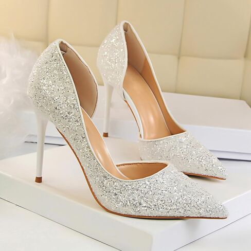 High Heels Shoe for Women-Pumps Wedding Shoe Sparkling Glitter Closed Toe for Bridal, Elegant, Party & Evening in Saudi Arabia