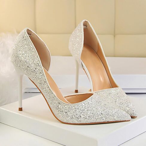 High Heels Shoe for Women-Pumps Wedding Shoe Sparkling Glitter Closed Toe for Bridal, Elegant, Party & Evening in Saudi Arabia