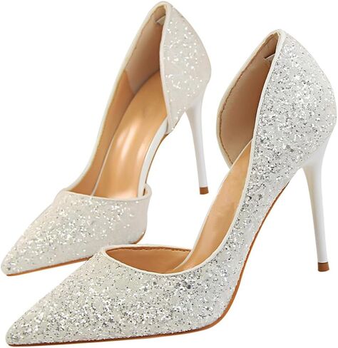 High Heels Shoe for Women-Pumps Wedding Shoe Sparkling Glitter Closed Toe for Bridal, Elegant, Party & Evening in Saudi Arabia
