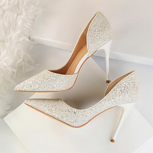 High Heels Shoe for Women-Pumps Wedding Shoe Sparkling Glitter Closed Toe for Bridal, Elegant, Party & Evening in Saudi Arabia