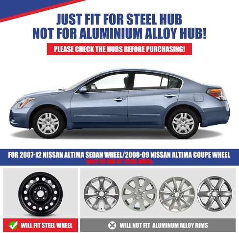 AUTOWIKI 16" Hubcaps لـ 2007-2012 Nissan Altima 2008-2009 Nissan Altima Coupe مظهر أنيق بمسامير تركيب مادة بلاستيكية PP بديلة OE أغطية محور 16 بوصة طلاء أسود 4 عبوات، 40315-ZN60A in Kuwait