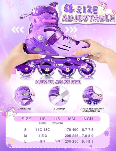 2PM SPORTS Inline Skates for Girls Boys Kids Age 4-8 5-8 6-12 8-12 with Light Up Wheels, Adjustable Inline Skates for Women Youth Size 11C 1 2 3 4 5 6 7 8 in Kuwait
